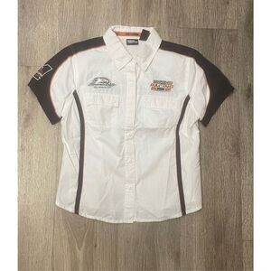 Harley-Davidson Women’s Large White and Black Short Sleeve Button Up Top